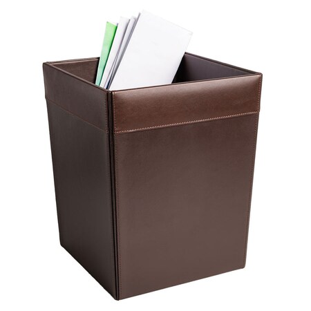 Dacasso Chocolate Brown Leather Square Waste Basket AG-3403